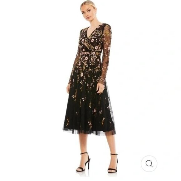 Mac Duggal Dresses & Skirts - Mac Duggal Floral Embroidered Tea Length A-line Cocktail Dress Size 6 NWT 35103